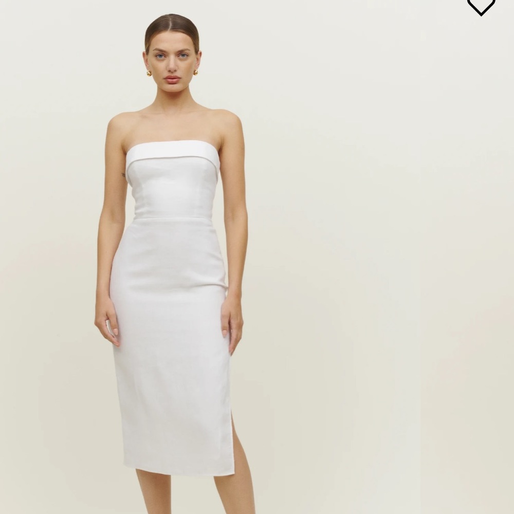 Reformation White Strapless Midi Dress
